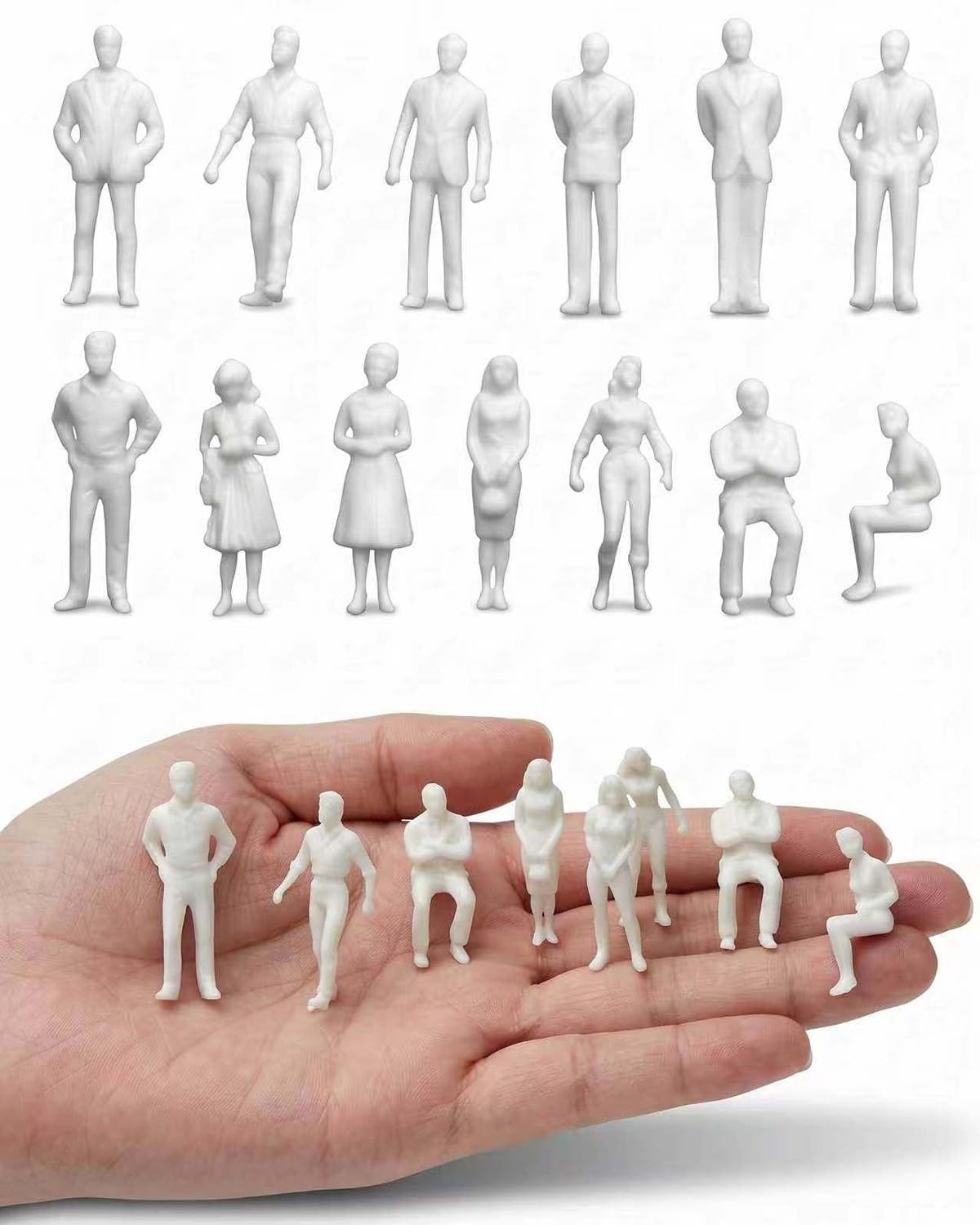 Modell Figuren 40 Stück 1:50 Weiß Unbemalt – Kleine Miniaturfiguren Menschen für Modellbau, Architektur, Diorama & Landschaft