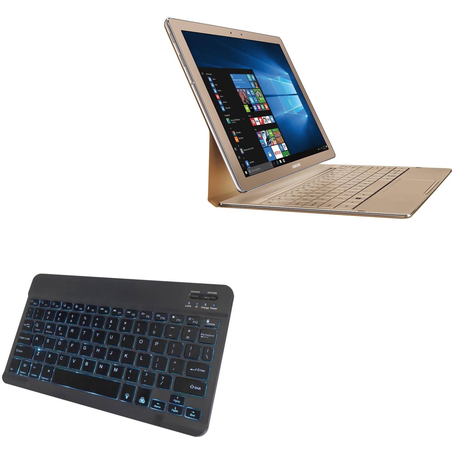 BoxWave Keyboard Compatible with Samsung Galaxy TabPro S - SlimKeys Bluetooth Keyboard - with Backlight, Portable Slim LED 7 Colors - Jet Black