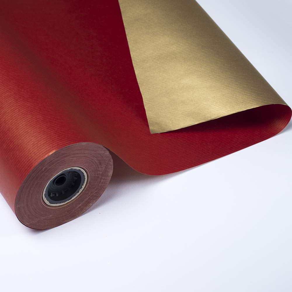 PAKOT – Papel Kraft Verjurado Doble Cara Rojo y Oro – Bobina 70 cm x 100 m – Rollo para Envolver Regalos Cumpleaños Eventos y Comercios