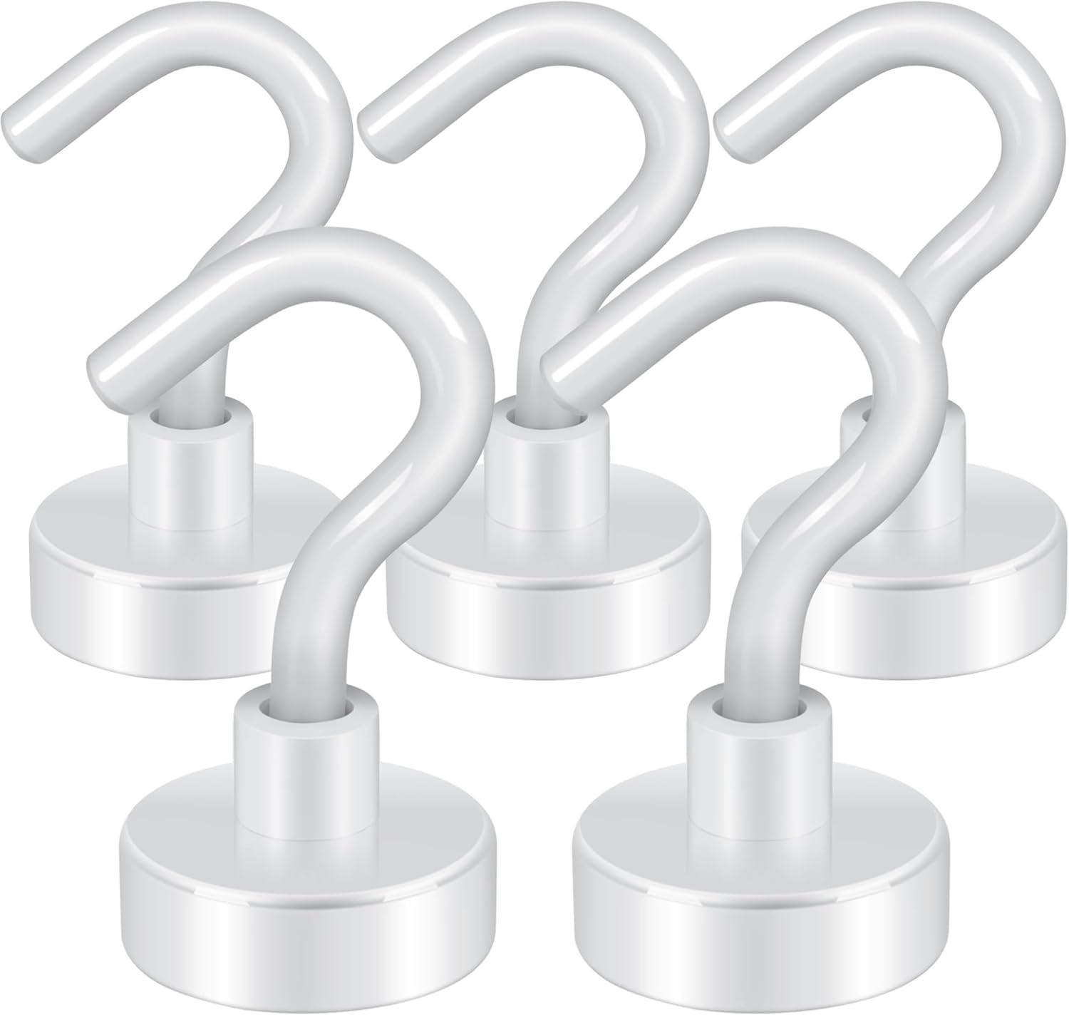 Neosmuk Magnetic Hooks — Cruise Ship Essentials, 30lb+ Heavy Duty Magnetic Hooks for Cruise Cabins, Refrigerator, Grill, Hanging, and Travel | Extra Strong Must-Haves Magnet Hook (White, 5-Pack, 30lb+ Magnetic Hooks)