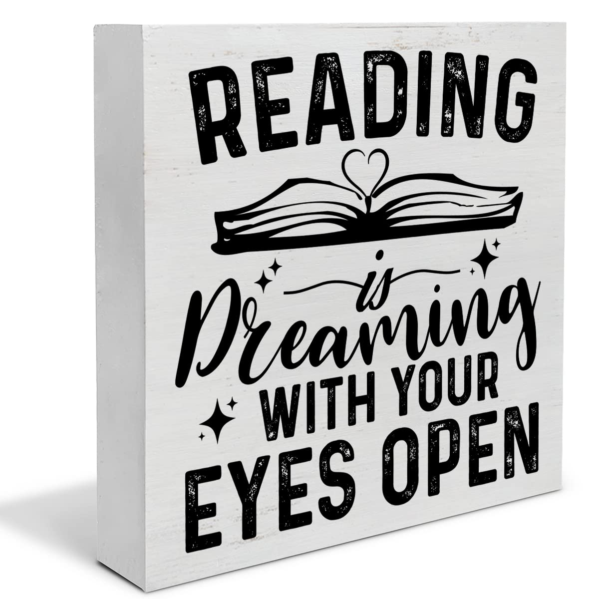 Book Lover Saying Wood Box Sign Decor Desk Sign Reading is Dreaming with Your Eyes Open Wooden Box Block Sign Rustic Home Library Shelf Wall Decoration