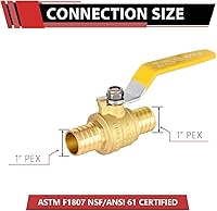 Vista 2 de EFIELD Válvula de bola de cierre de puerto completo de latón Pex de 1 pulgada, mango amarillo certificado UPC de latón (VALVE020)