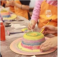 Vista 5 de 3 Pcs DIY Straw Hat Kids Handmade Hat Cap Beach Sun Hat Art Painting Hat with Paints & Brush1