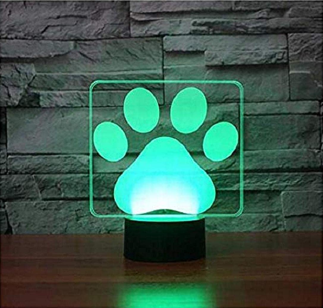 FXUS 3D Dog Paw Modelling Night Light Touch 7 Color Change LED Table Desk Lamp Acrylic Flat ABS Base USB Charger Home Decoration Toy Brithday Xmas Kid Children Gift