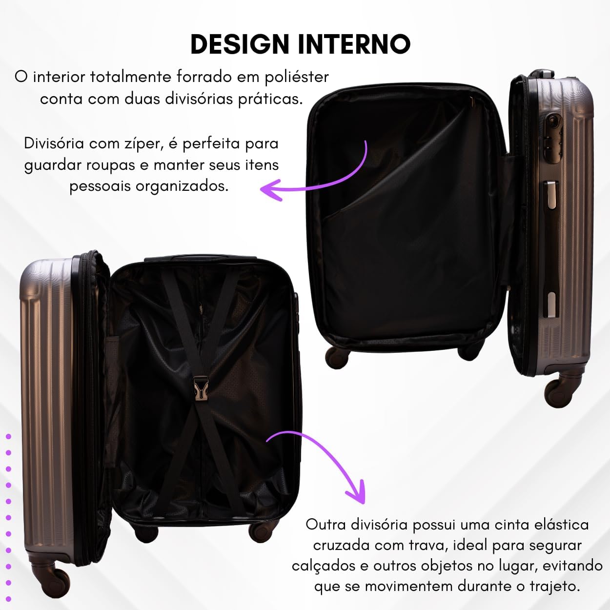 Mala de Viagem de Bordo Abs 10kg Expansiva ANAC 360 Graus com Senha (Prata)