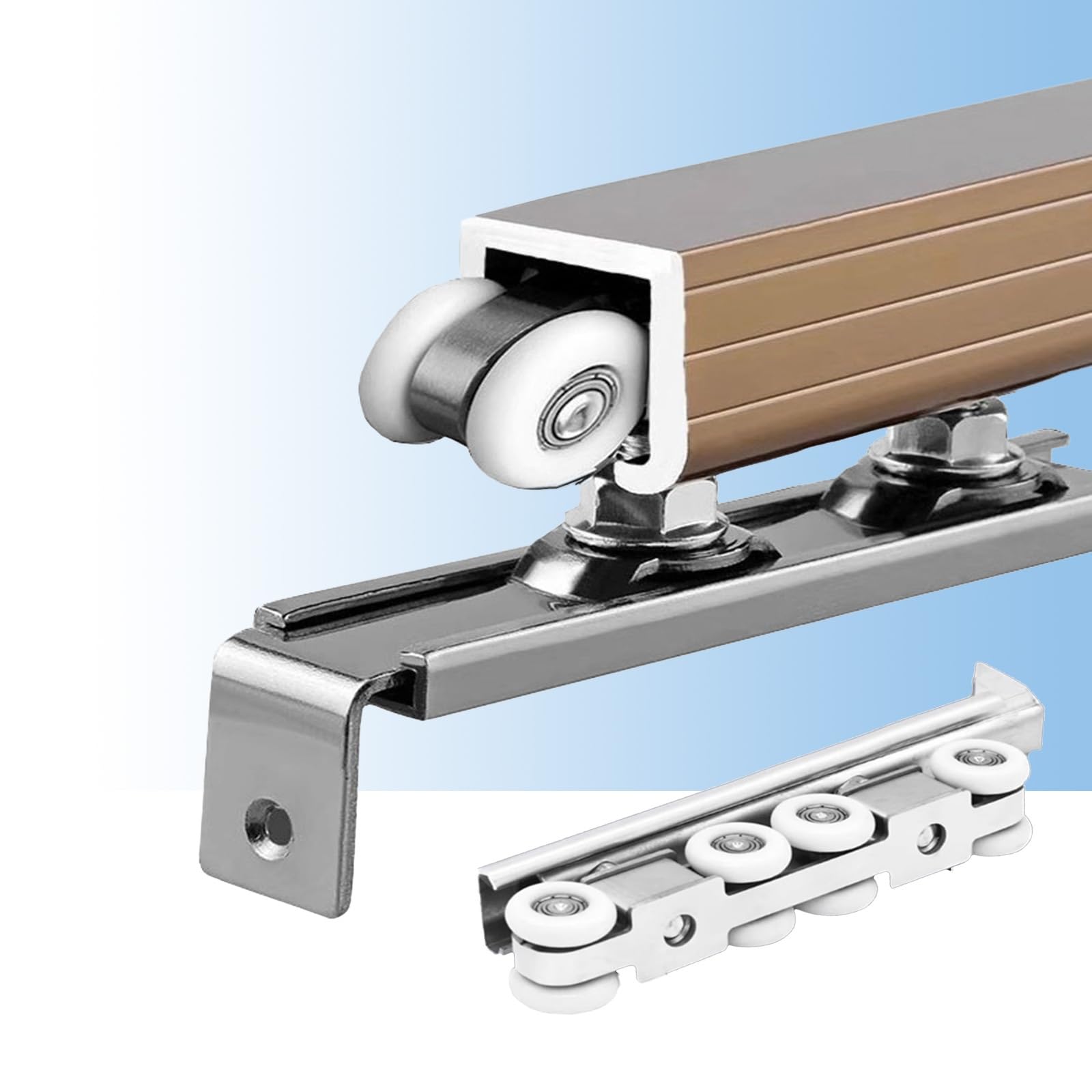 Herrajes para puertas correderas empotradas de aleación de aluminio, Rieles para puertas correderas invisibles verticales y rodillos(Champagne,30in/76cm)