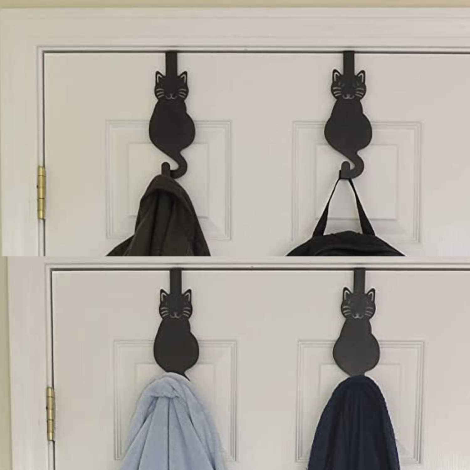 Evelots 4 Pack Over The Door Hook/Hanger-Coat/Jacket Organizer, Towel Holder, Kitty Cat Shape-Black Iron-Each Holds 20 Lbs.