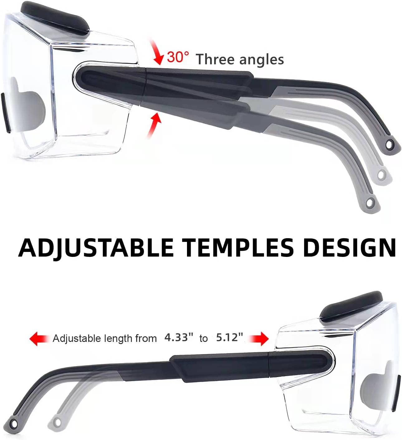 UKNOW Safety Goggles Over Glasses, Anti Fog Safety Glasses with Clear Wraparound Lens, ANSI Z87.1 Protective Eyewear Black image 4 of 7 B09DKXZRP8