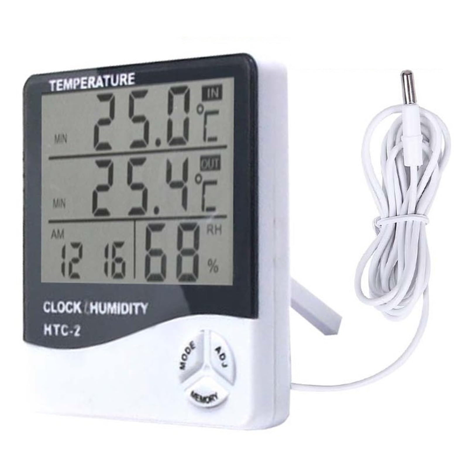 LCD Elektroniczny cyfrowy miernik temperatury i wilgotności Termometr Higrometr Wewnętrzna zewnętrzna stacja pogodowa Zegar, 2