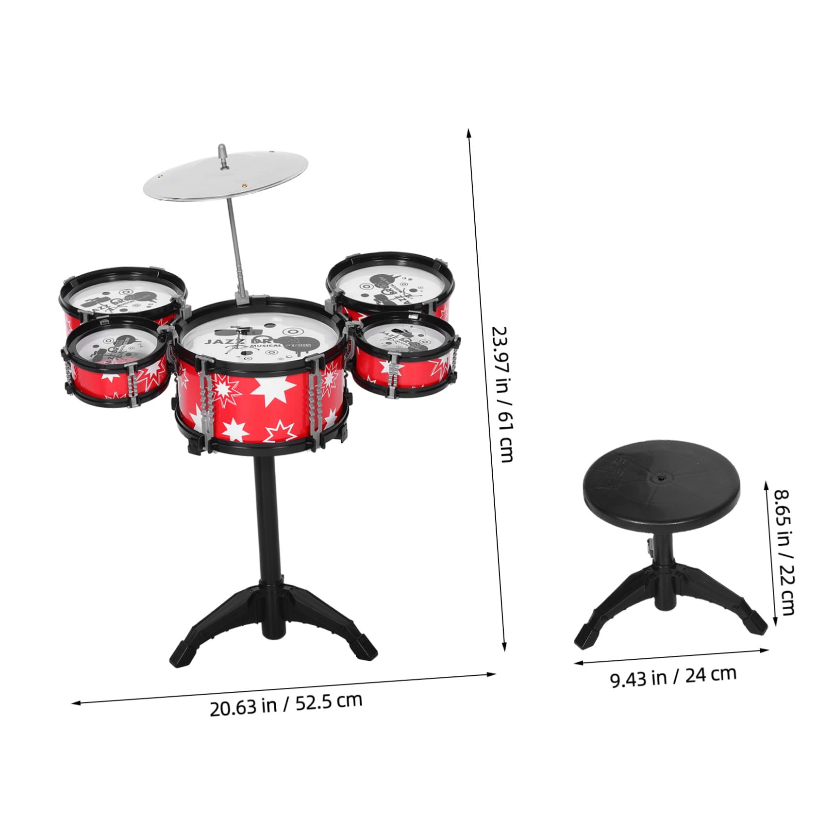 Mini Batteria Jazz Giocattolo per Bambini, Plastica Rossa