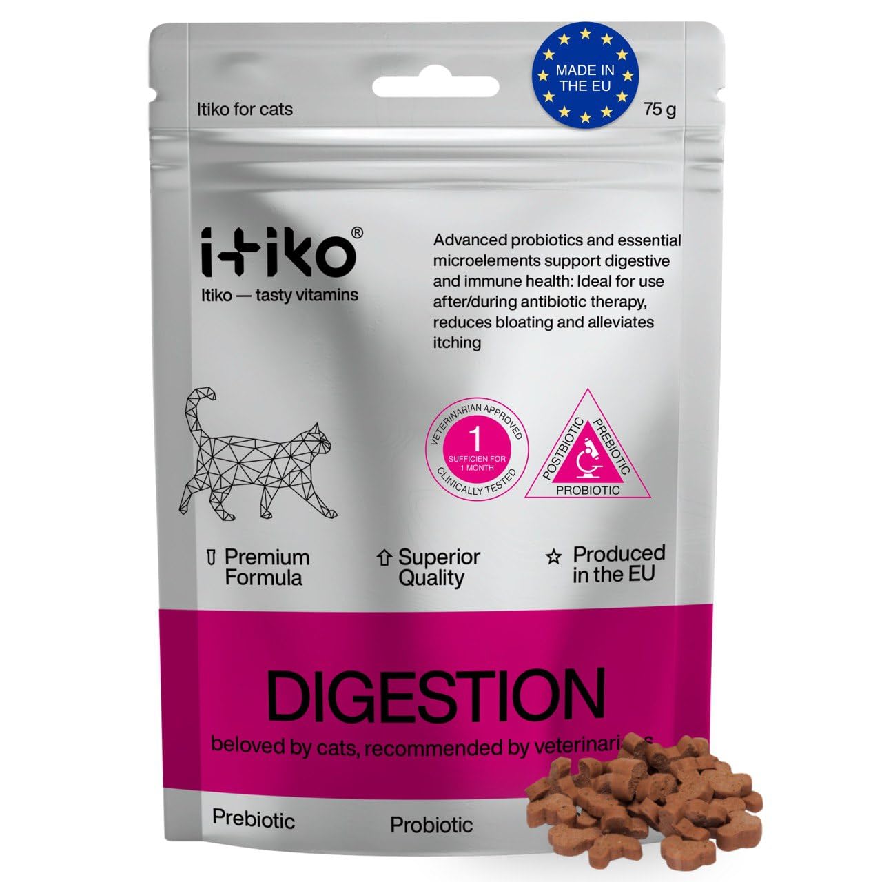 Digestive Aid for Cats | Our Probiotic for Cats is Effective Against Cat Diarrhea | Alternative to Healing Clay | Not an Ordinary Treat, but the Best Gut Health for Your Cat – by ITIKO