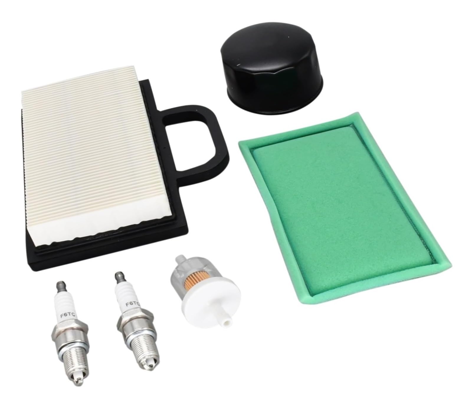 Kit de mantenimiento LG272 for cortacéspedes John Deere L120, L111, X155R y X165: incluye filtro de aire, bujía, filtro de aceite y kit de mantenimiento.