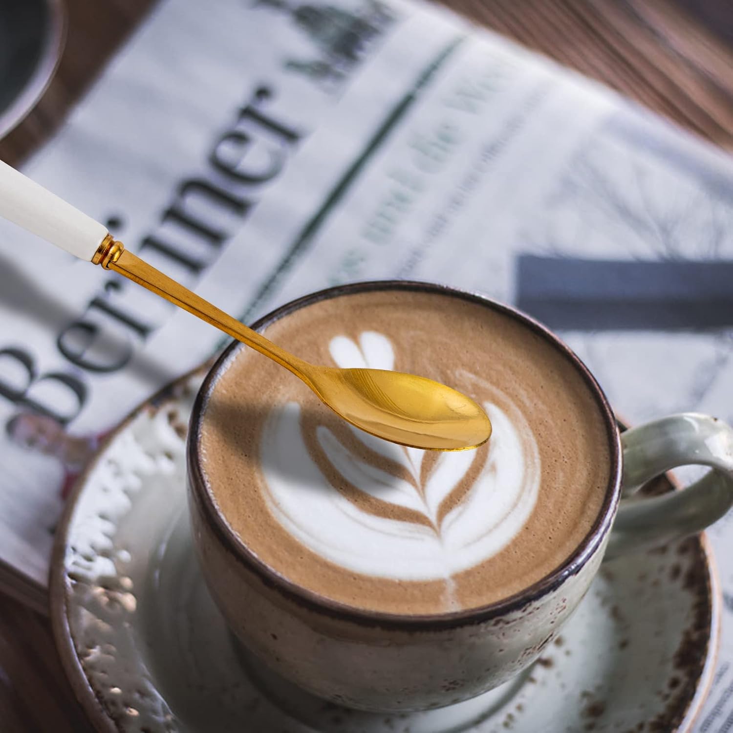 Coffee Spoon Set,Ceramic Jar with 8 Small Spoons for Coffee,Tea,Ice Cream,Cake,Flatware Set (White gold jar+8 spoons) image 3 of 7 B0BYP596PZ
