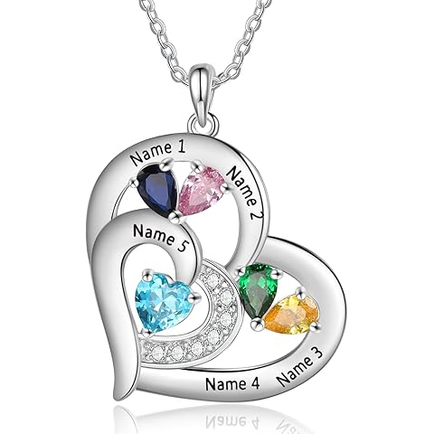 Jewelstruck Mothers Necklace with Birthstone Heart Necklace Personalized Mothers Day Necklace with Names Custom Birthday Christmas Family Gifts for Women Mom Wife Nana