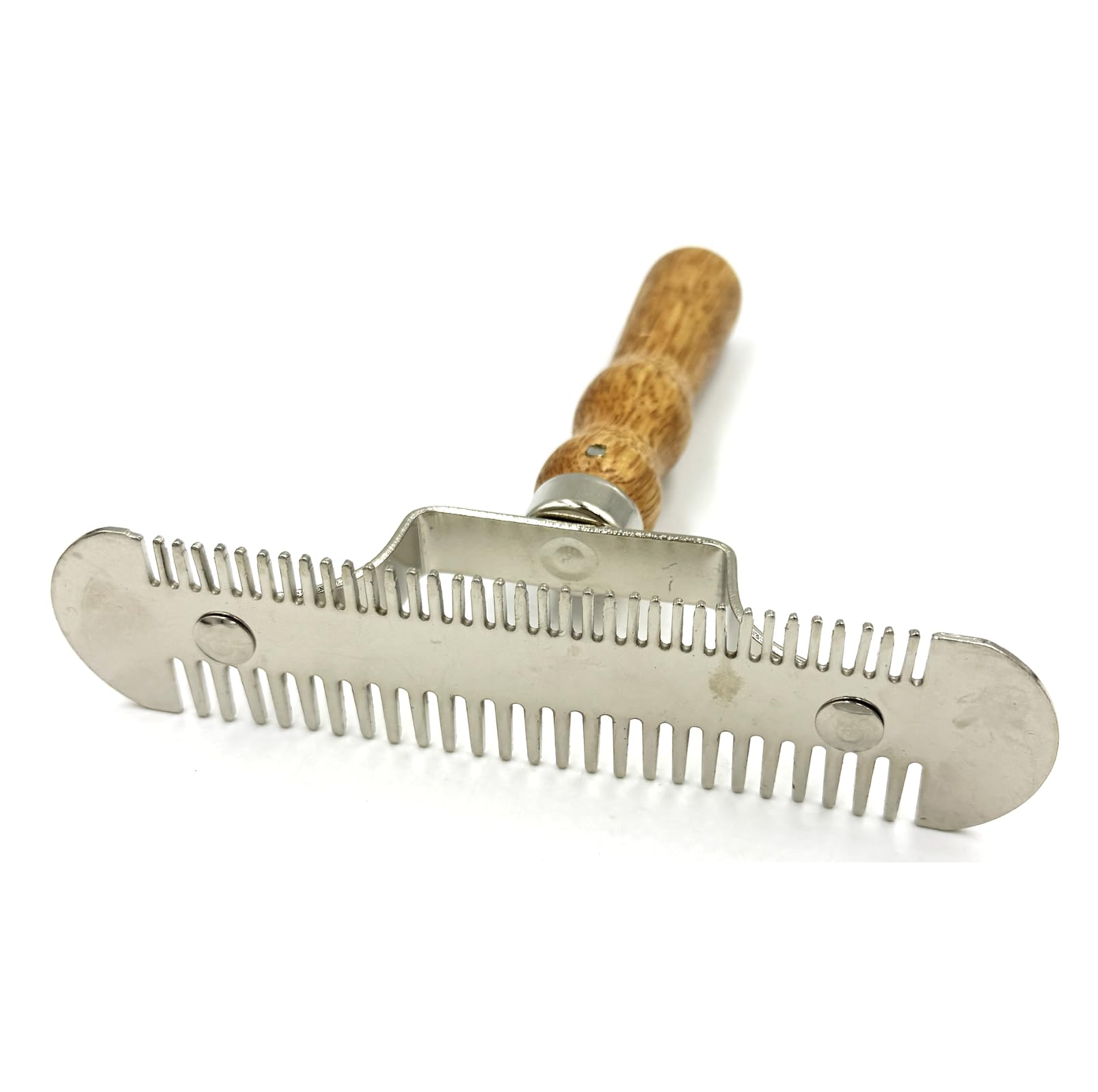 JA2010 - Peine doble de metal con mango de madera, peine de caballo de dos caras para un cuidado suave del pelo corto, eficaz en el cambio de pelo con diferentes dientes
