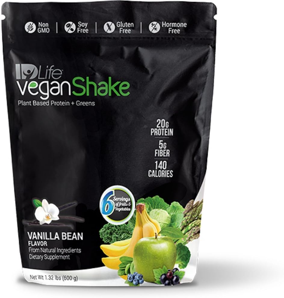 IDLife Vegan Shake (Plant Based Protein & Greens) - Vanilla Bean Flavor - 1.32 Pounds
