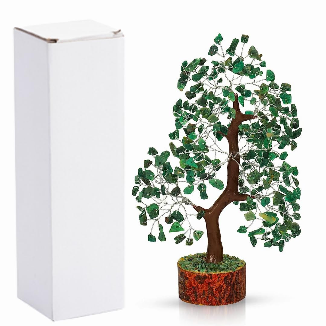 Harmony and Balance in Energy Green Aventurine Gemstone Tree FengShui Bonsai Crystal Tree, Good Luck Spiritual Gifts, Home and Office Decoration, Positive Energy, Stone Tree