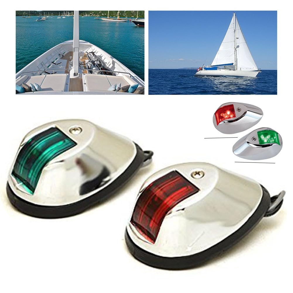 SIKUAI 1 paio di luci a LED per navigazione di barche marine da 91 * 59 * 35 mm, in acciaio inossidabile, verde e rosso per barche da pesca, pontoni da turismo