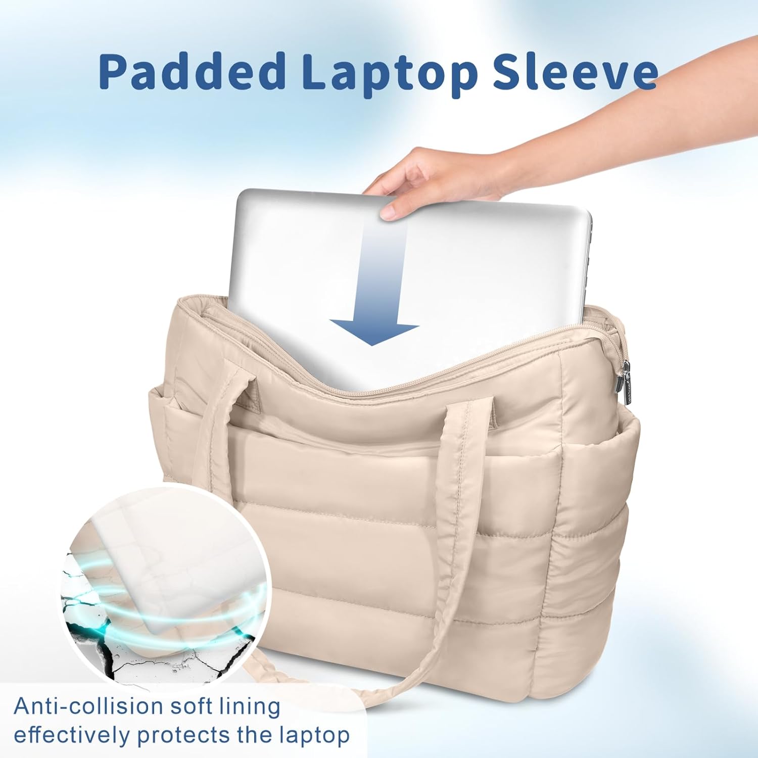 TOPDesign Puffer Tote Bag for Women, Lightweight Puffy Handbag with Compartments, Quilted Shoulder Bag for Work, Travel, Gym - Image 6