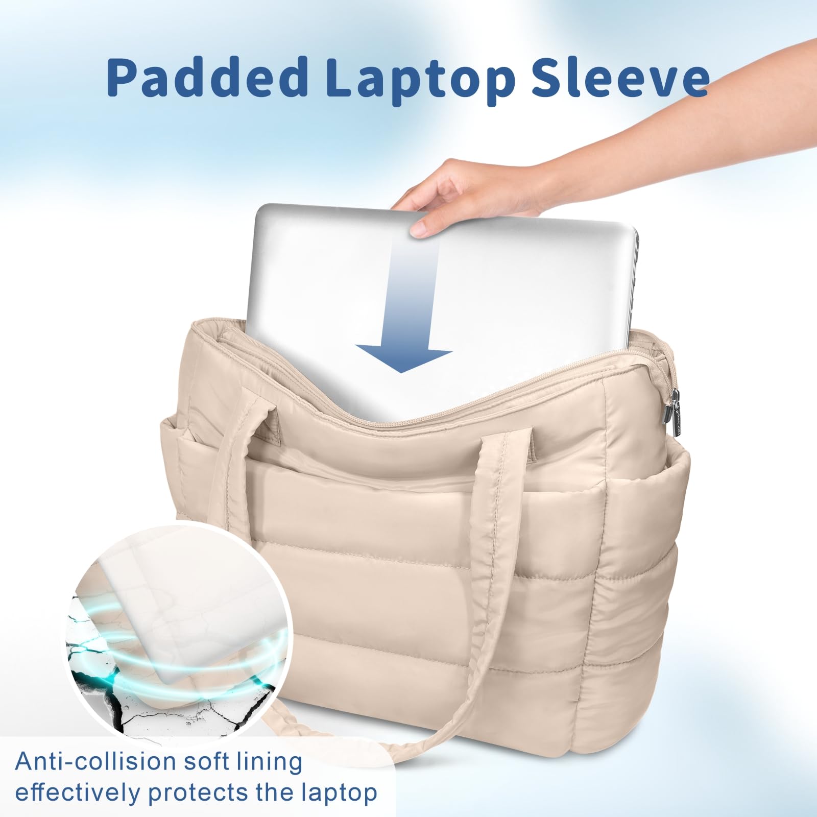 TOPDesign Puffer Tote Bag für Frauen, leichte Puffy Handtasche mit Fächern, gesteppte Schultertasche für Arbeit, Reisen, Fitnessstudio