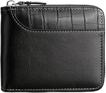 Compact Bifold Leather Wallet for Men Mini Short Pocket Purse Dark Brown Gift Box Black