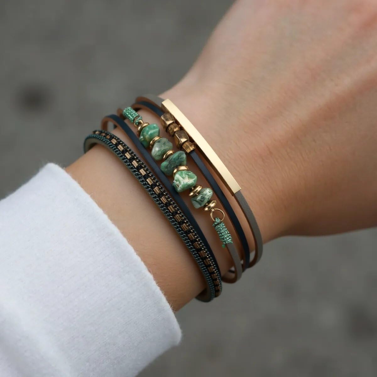 Turquoise Leather Wrap Bracelet for Women Cross Boho Beaded Stack Wrap Cuff Bracelets Stackable Crystal Bangle With Gold Silver Bohemian Jewelry Gift - Image 2