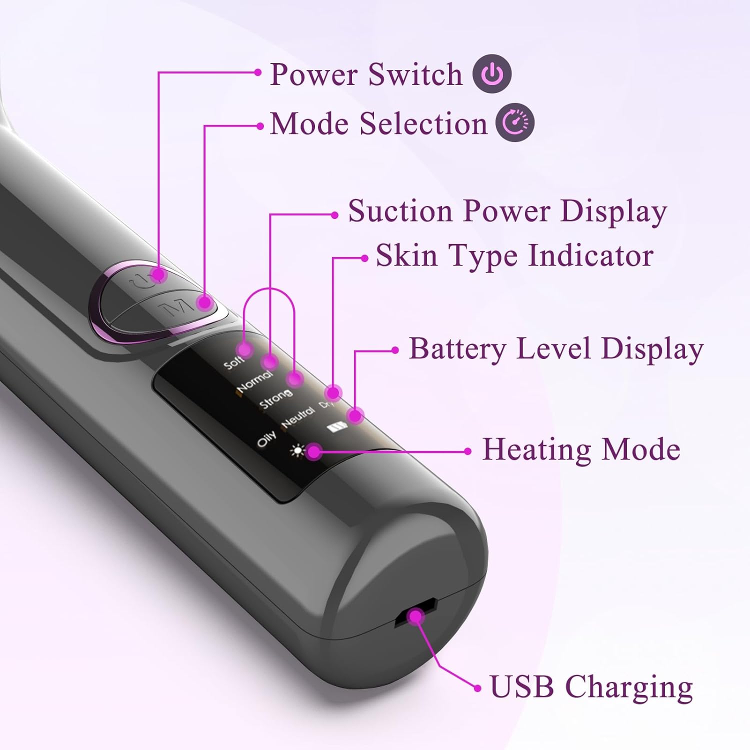 Blackhead Remover Vacuum, Pore Vacuum Blackhead Extractor, Pore Suction Face Suction, Electric 5 Heads Heating, Nose & Face Deep Clean, Pimple Sucker Remover Tools, USB Rechargeable 9 Modes 3 Levels - Image 5
