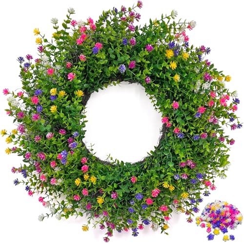 24 Inch Outdoor Wreaths for Front Door &ndash; All Season Boxwood Greenery Wreath Base...
