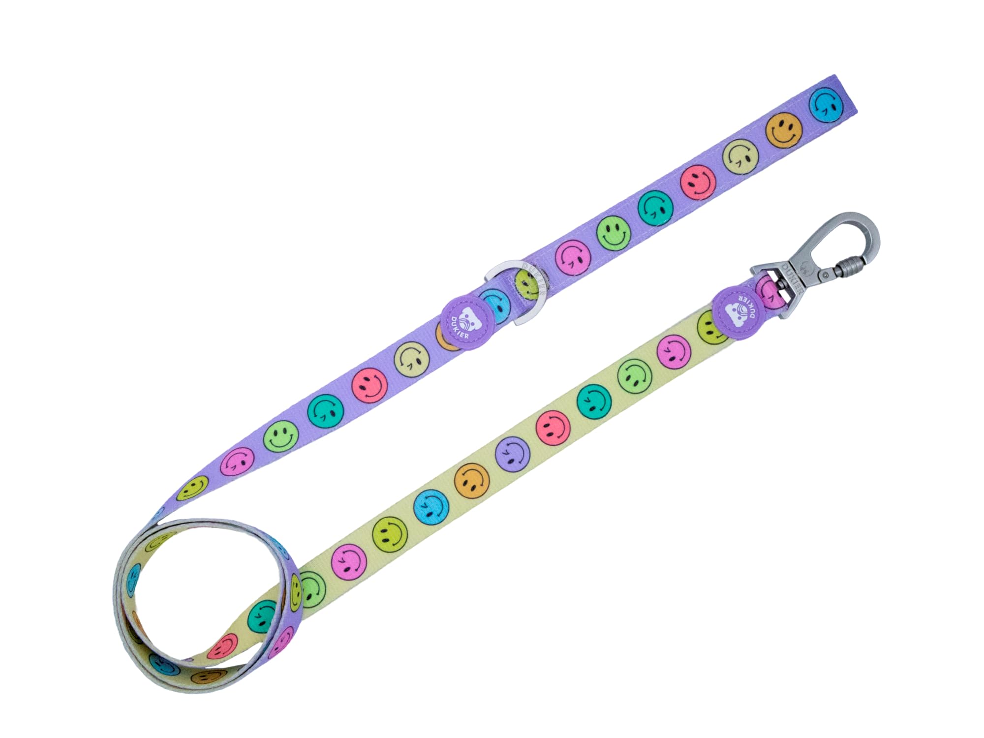 DUKIER - Correa para Perro, Largo y Resistente, con Mosquetón de Seguridad, de Neopreno, Diseño Smiley, Talla S