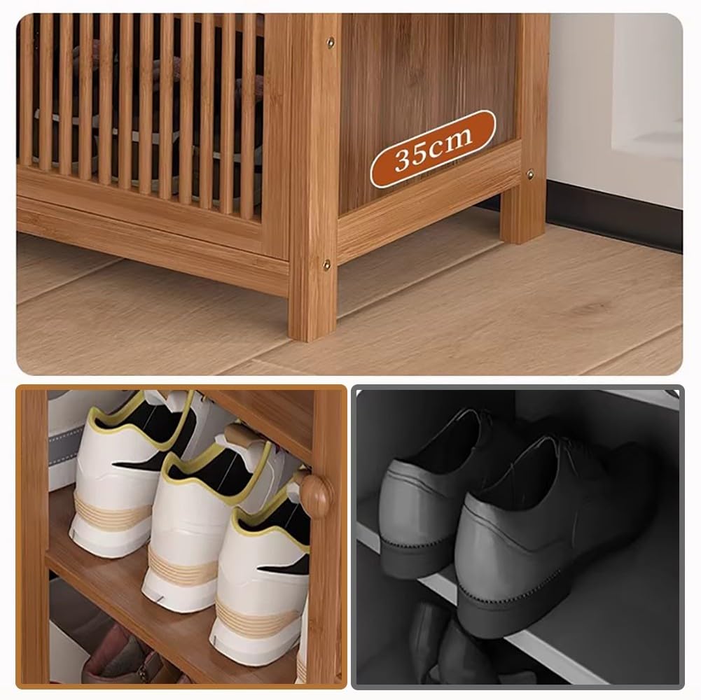 Apatero de Bambú de 8 Niveles, Zapatero para Recibidor, Mueble Zapatero con 4 Puerta, Armario Zapatero Independiente con Estante Regulable, Ideal para Entrada Pasillo y Salón