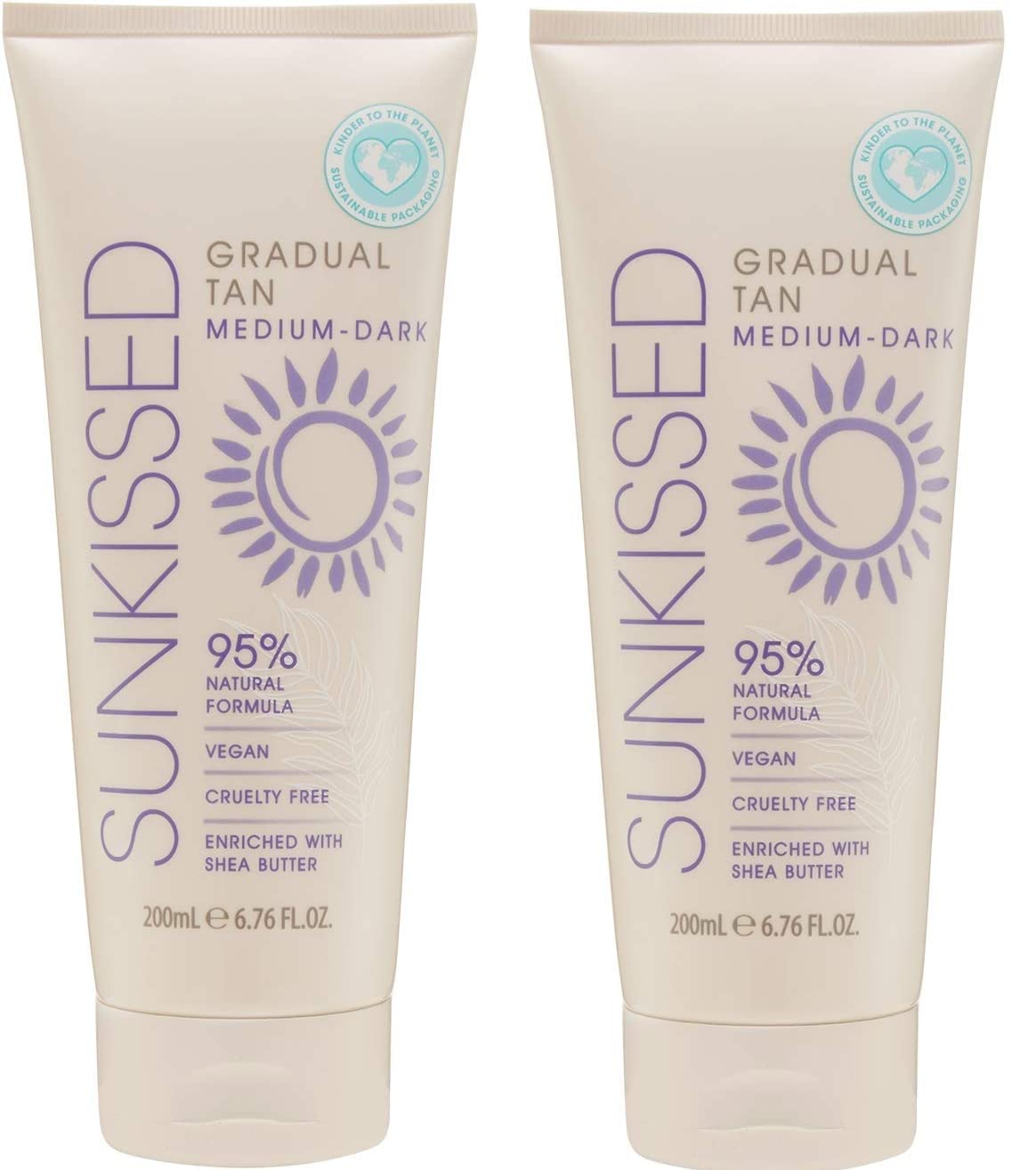 BrightRetailSunkissed Gradual Tan Medium Dark Shea Butter Natural Formula 200ml Vegan 200ml 2 Pack