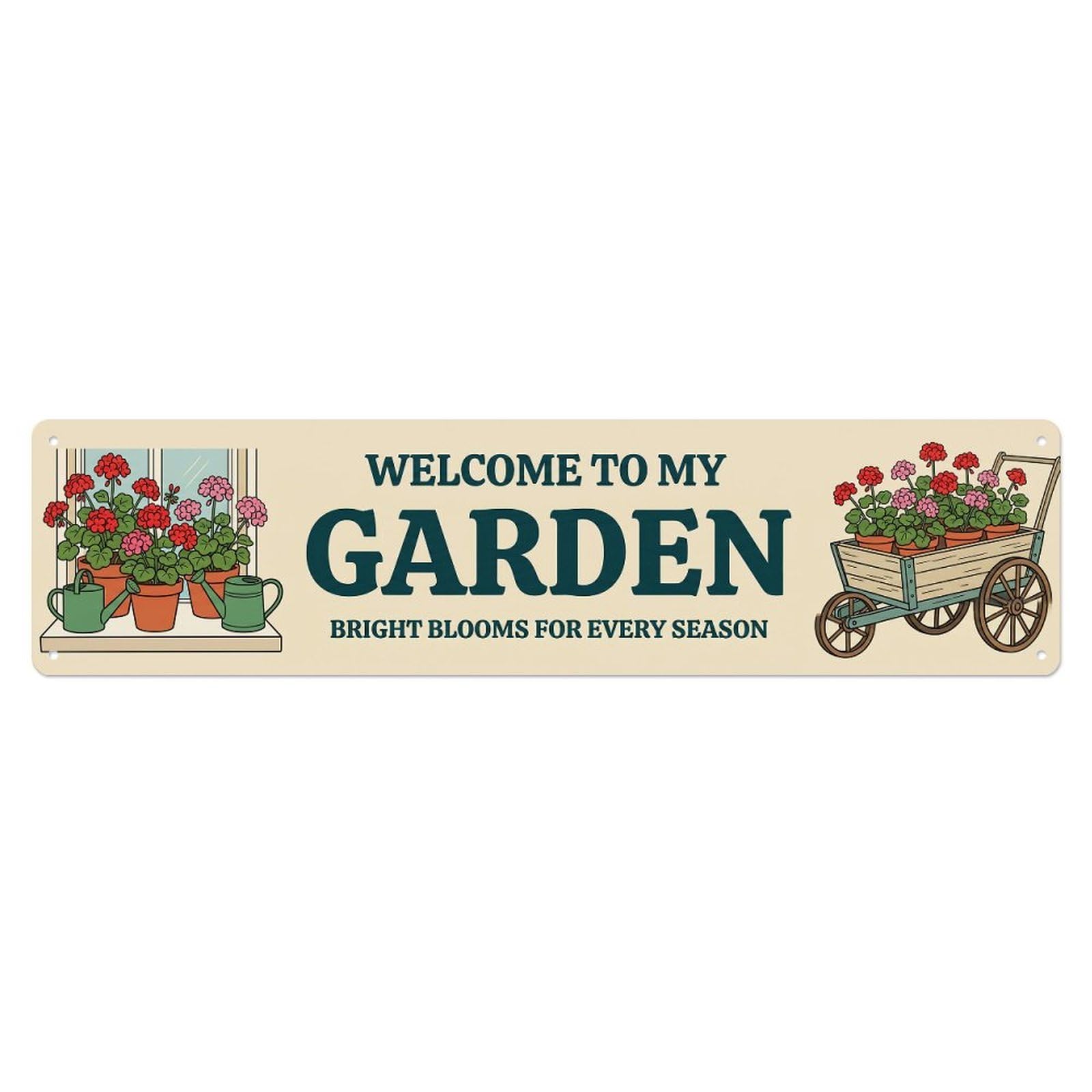 Welcome To My Garden Retro Geranium Pots Metal Tin Sign