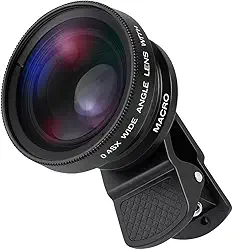 Lente Clip Universal 2 em 1 Wide + Macro HD para Celular – Super Ângulo e Detalhes Incríveis, Compatível com iPhone e Android