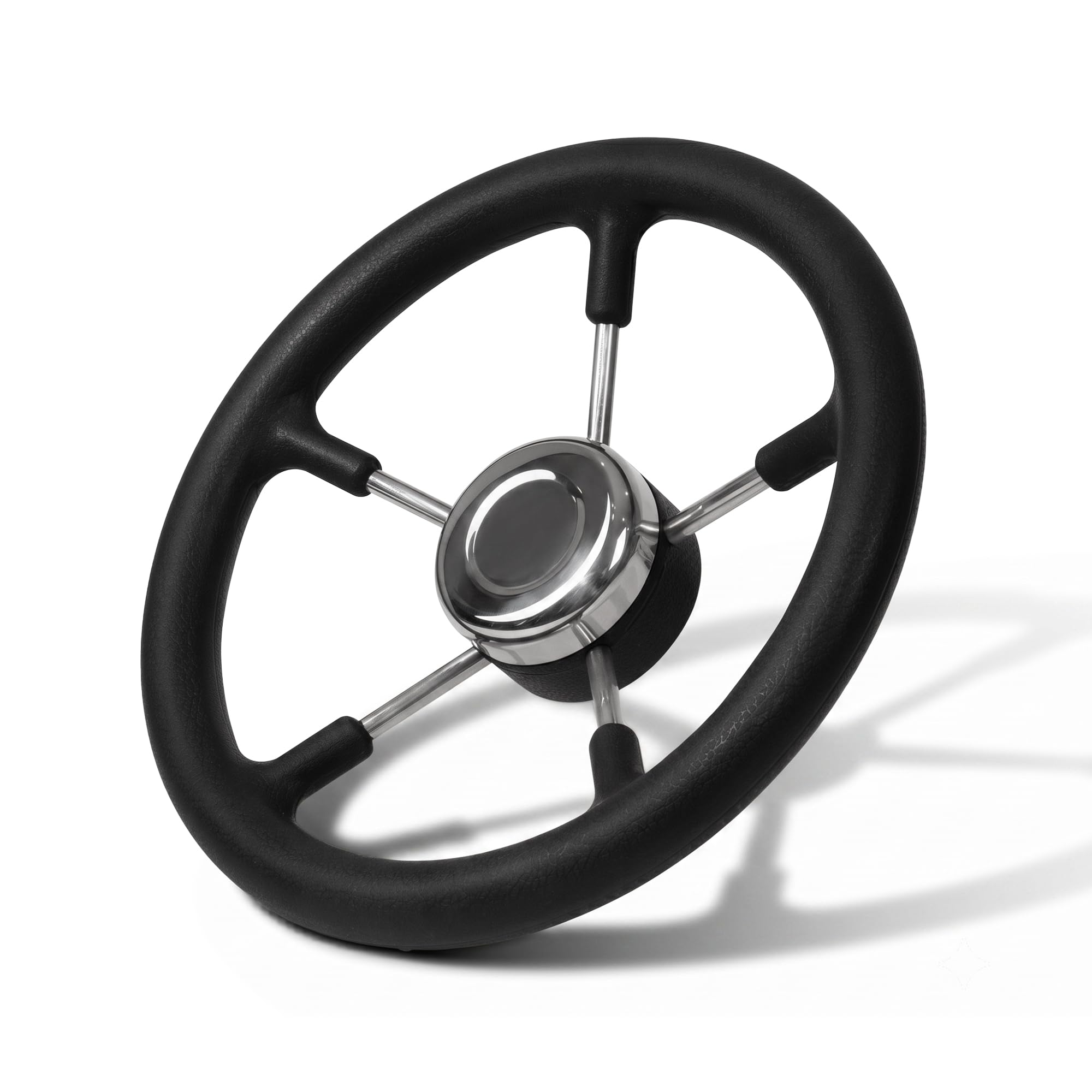 Volante per barca da 33 cm, in acciaio inox, adatto per albero conico da 1,9 cm, 5 razze in schiuma PU nera, antiscivolo, stile distruttore, per barche, yacht, pontoni