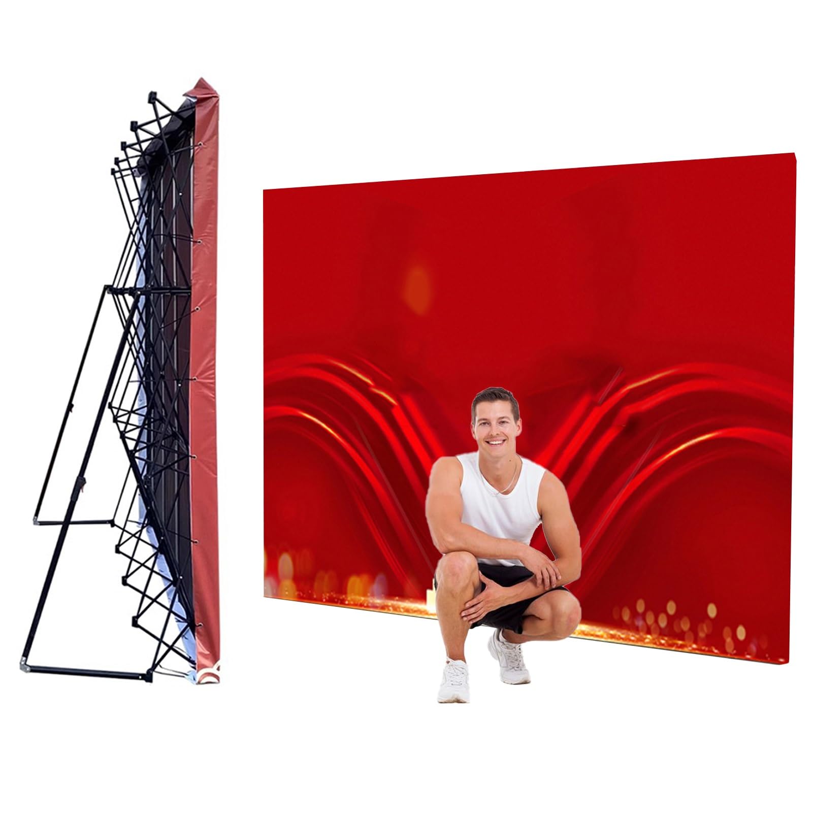 Supporto per fondale Fotografico Portatile, Supporto per fondale a Tensione Resistente, espositori Pop-up Pieghevoli, Supporto per Banner per fiere (3,05 m x 3,05 m).