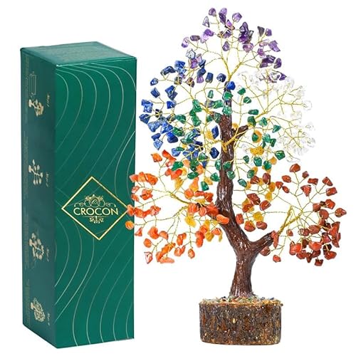 Crocon® Natural Trunk 7 Chakra Crystals Tree of Life, Birthday