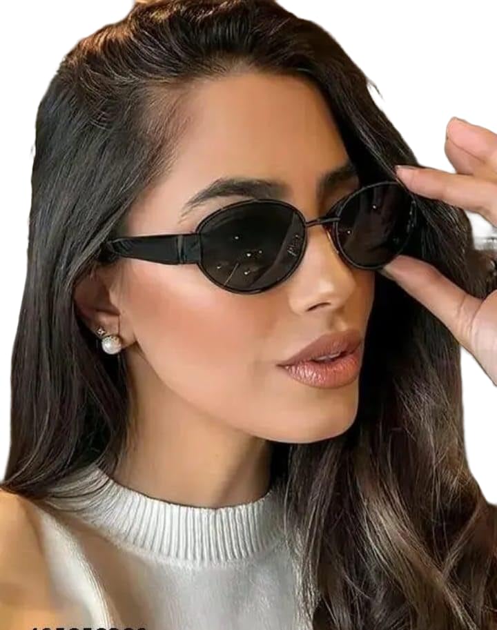 Retro Oval UV400 Protected Black Metal Frame Sunglasses | Unisex Trendy Eyewear-image-32