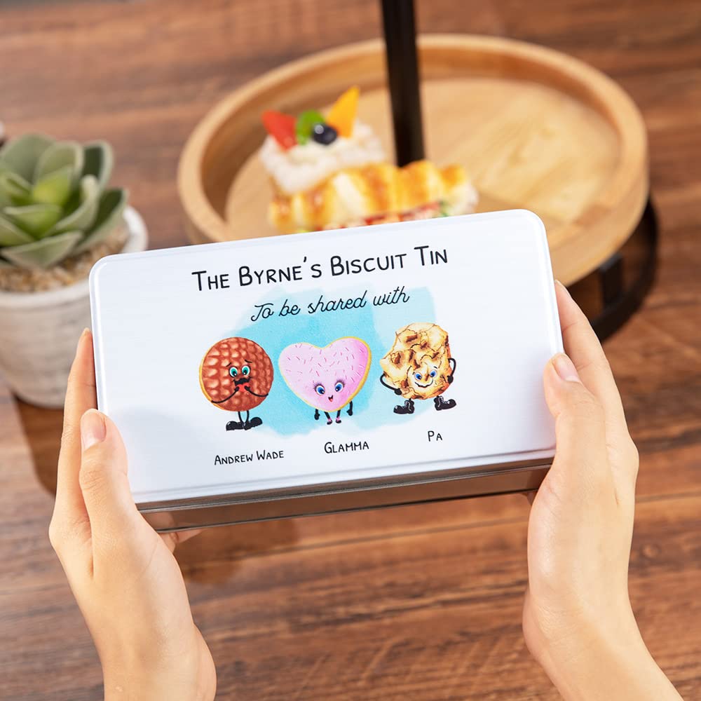 Scatola Regalo Per Biscotti In Metallo Personalizzata Con Nome E Personaggi - Barattolo Latta Con Coperchio - Regalo Divertente Per Natale, Festa Della Mamma, Papà