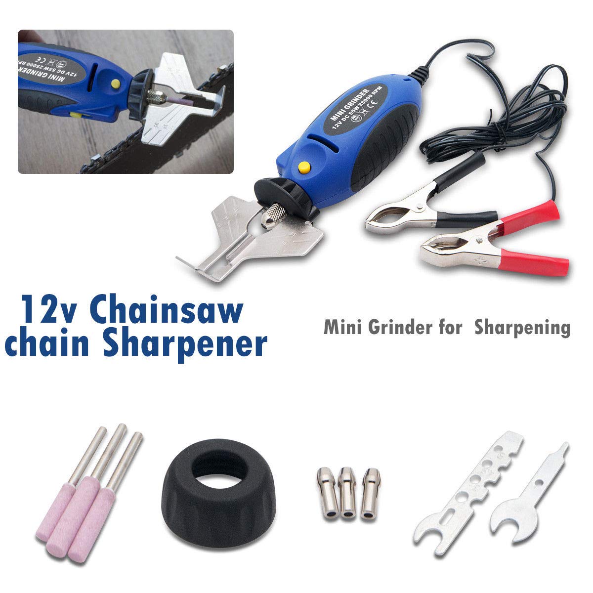 RILOER Affûteuse de scie à chaîne 12V 55W Lime pour meuleuse électrique pour tronçonneuse Pro Tools universelle