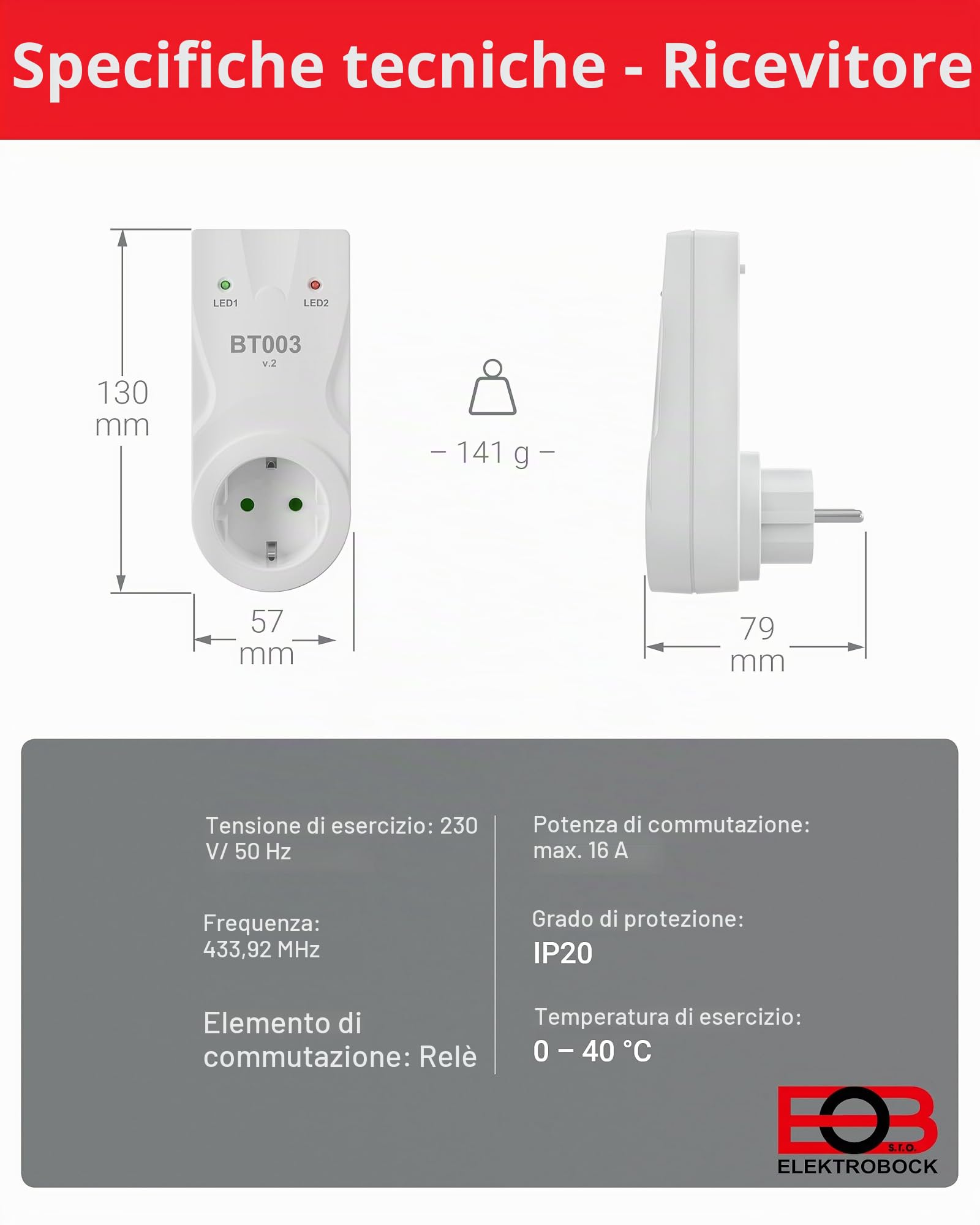 ELEKTROBOCK BT733 - Termostato radio con presa intermedia, portata 35 m, per riscaldamento elettrico e riscaldamento a infrarossi, programmi settimanali, antigelo, colore: Bianco