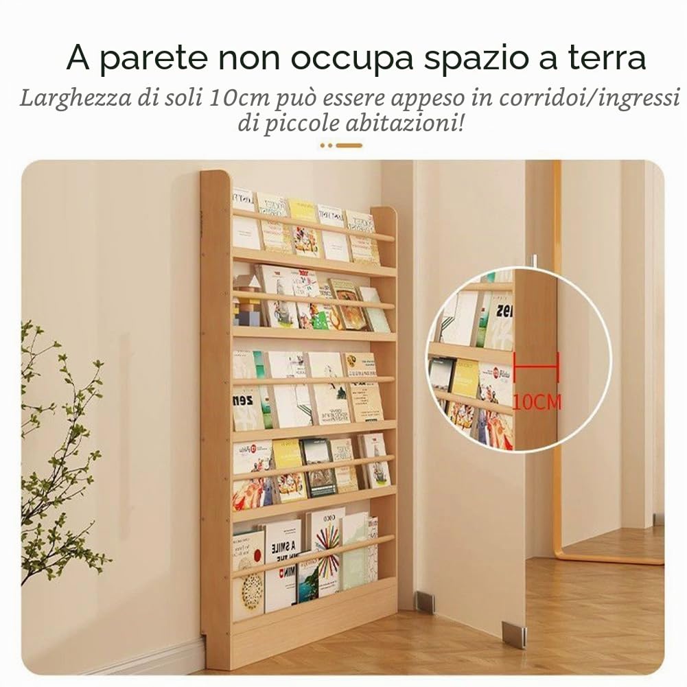 Organizzatore per Libreria in Legno Massiccio Stretto per Camera da Letto, Soggiorno, Ufficio Domestico, Mensola da 10 cm Dietro Porta, Scaffale da Appendere e Ripiano di Stoccaggio