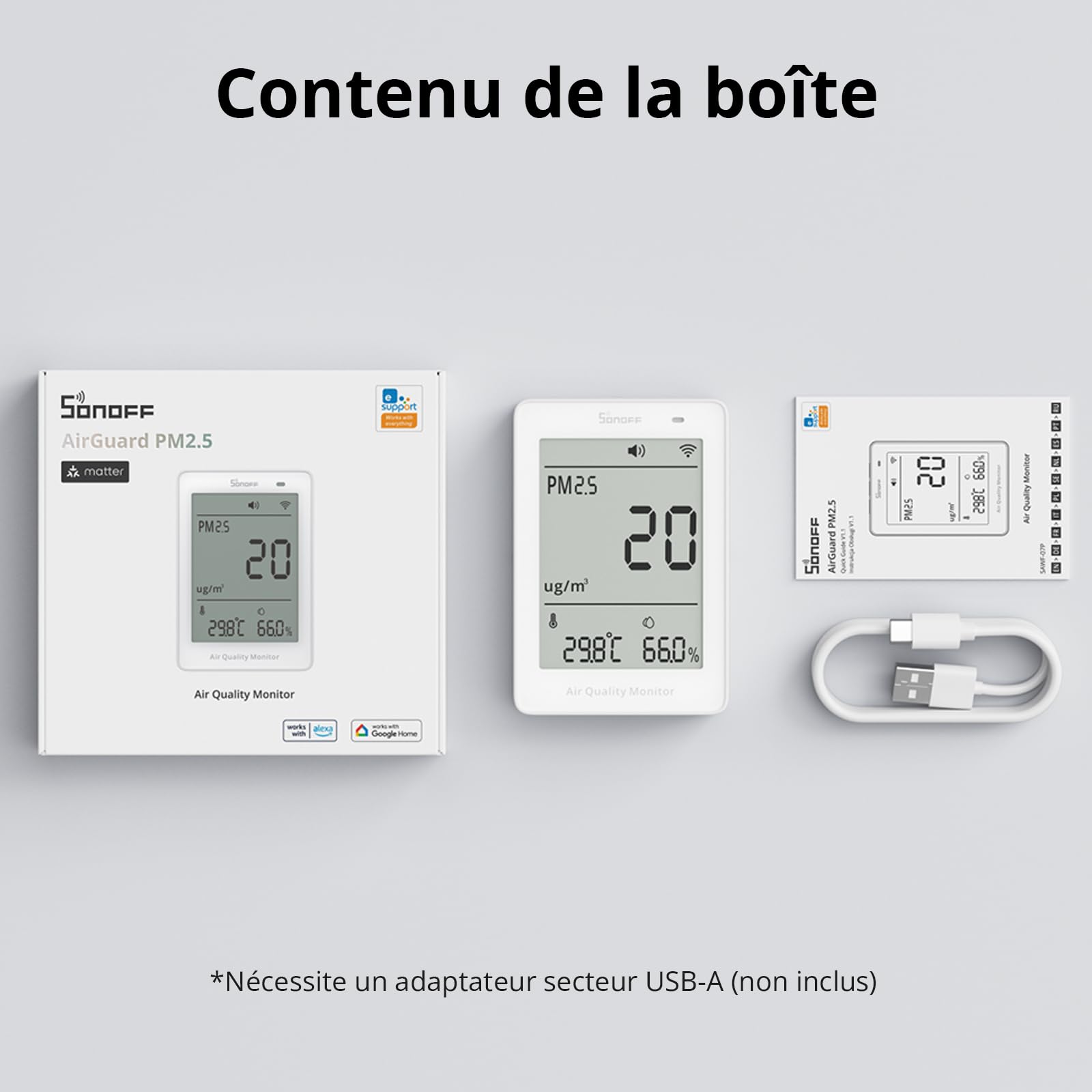 SONOFF Moniteur intelligent de qualité de l'air, PM2.5, détecteur PM10, temp/humidité, affichage en temps réel et alarme