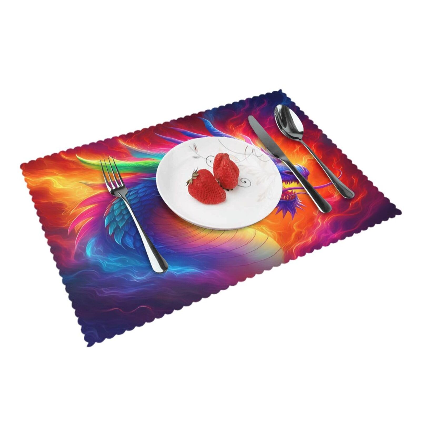 Colorful Dragon (2) Placemats Set of 4 Print Table Mats Place Mats Table Decor for Kitchen Dining 12X18 in
