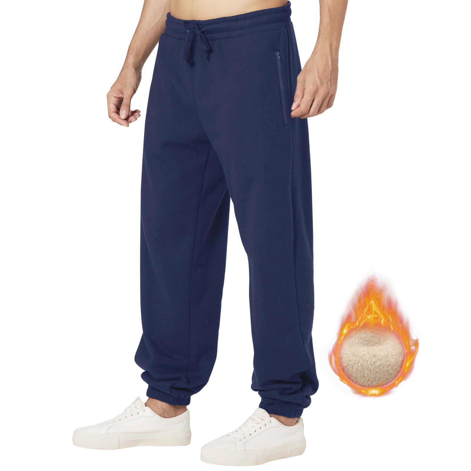 ineepor Pantaloni Tuta Uomo Invernali Pantaloni Termici Sportivi Uomo Felpata Pile Foderato Fleece Joggers Pantaloni Larghi Baggy Cerniera Tasche Laterali