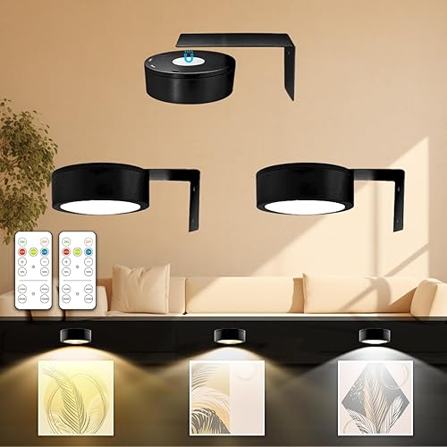 Paquete de 3 luces de imagen a pilas con control remoto, luz de pintura para arte con 3 colores de iluminación y regulable, luz LED de acento en la