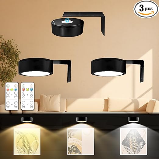 3PACK Picture Light Battery Operated with Remote, Painting Light for Art with 3 Lighting Colors&Dimmable, LED Art Display Accent Light on Wall for Pictures Dartboard Photo Frame Portrait