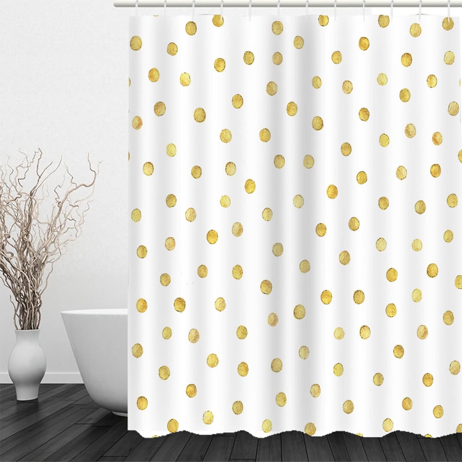 Tenda Doccia Impermeabile Bagno Con Anelli Punto D'Onda Giallo Chiaro Fantasia Tende Bagni Moderni Bianco Grigio Bagno, Extra Largo, Lunghezza Fino Pavimento 220x180cm