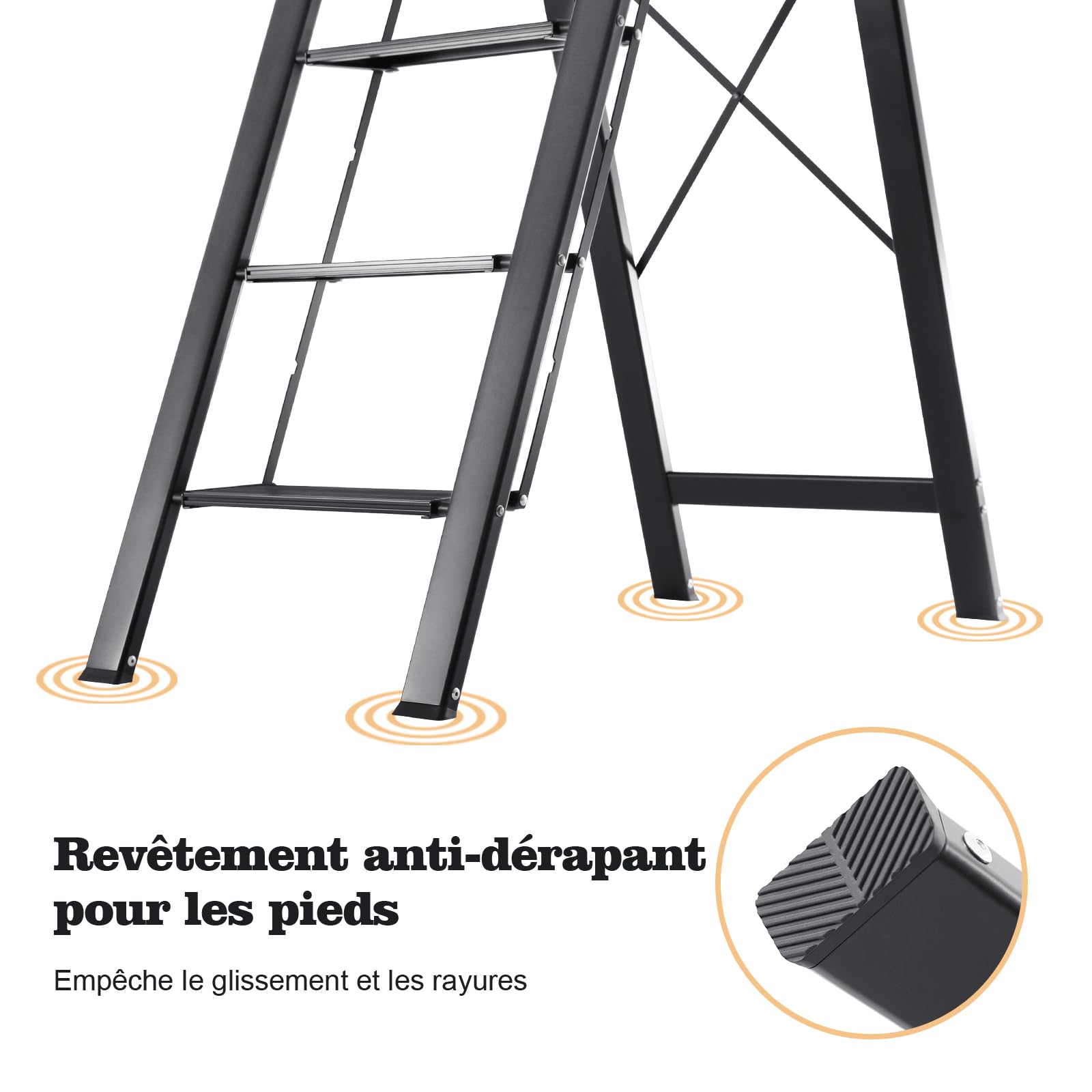 KINGRACK Escabeau 5 Marches Pliable en Aluminium Léger, Marche Pied Pliant avec Pédales Antidérapantes, Main Courante, Échelle pour Maison Cuisine Bureau, Gain de Place, Charge Maximale 150 kg, Noir