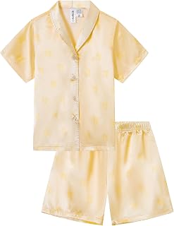 Girls Silk Satin Pyjamas Set Short Sleeve Kids PJs Nightwear 5-14Y | Girls Silk Satin Pyjamas Set,Short Sleeve,Button-Down Kids PJs.Breathable,Soft Nightwear,Children Sleepwear,Age 5-14
