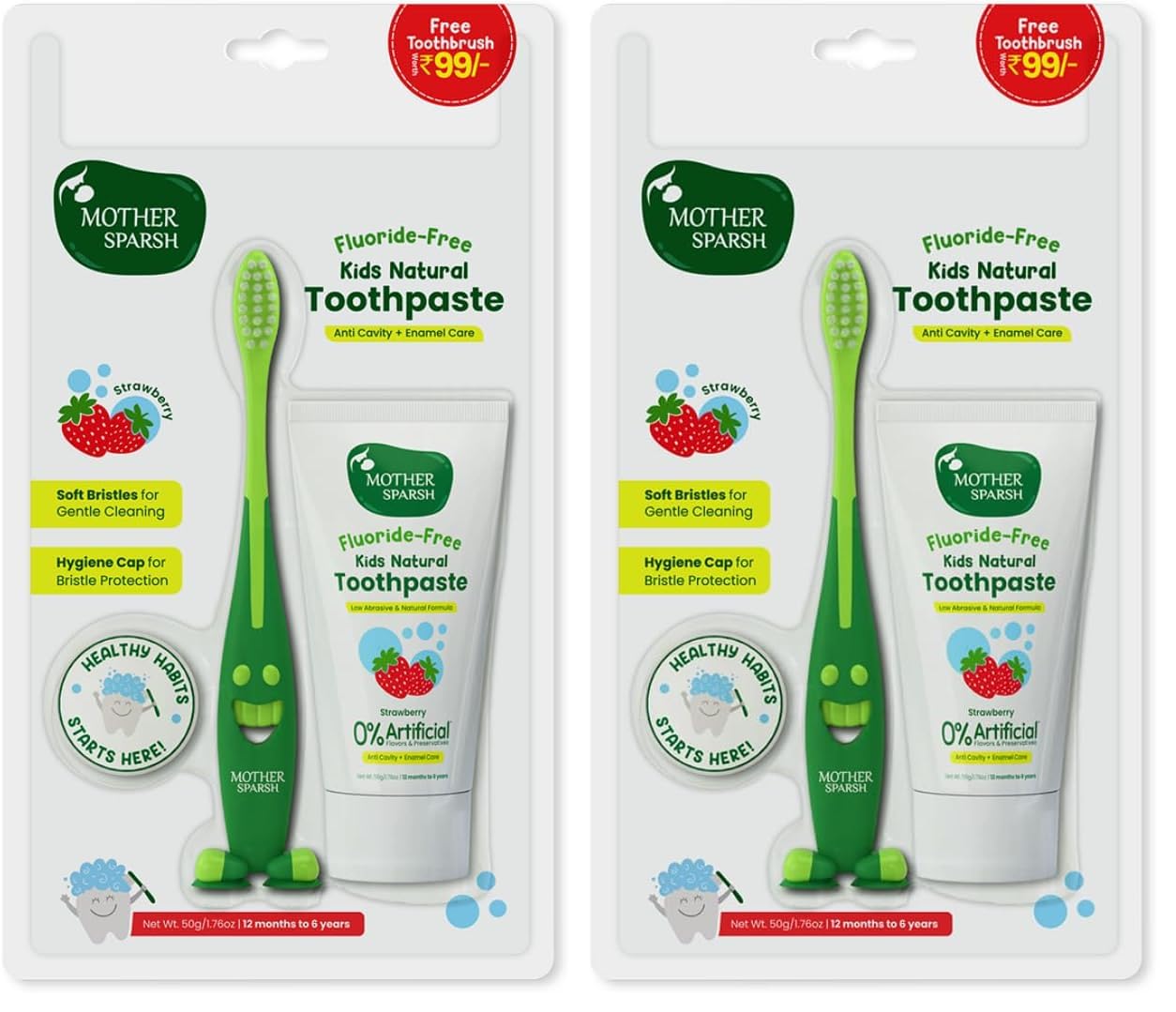 Mother Sparsh Natural Toothpaste for Kids-50g, Strawberry (With Free Toothbrush) | Strengthens Gums, Whitens Teeth | Preservative & Fluoride Free Baby Toothpaste | Anti Cavity + Enamel Care-image-38